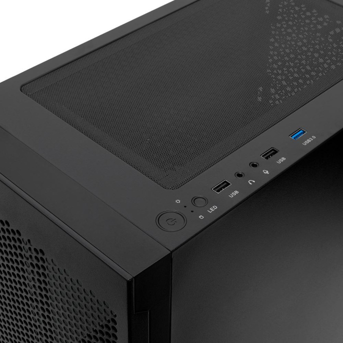 Корпус без блока питания/ Case HSPD M540, Mesh Mid Tower, Black, TG, 0.45 SPCC, no fans, ATX, mATX, mITX, 160/300/150mm, 2x2.5", 2x3.5", 7xPCI, 1xUSB-A 3.0, 2xUSB-A 2.0, 365x216x405mm (M540-TGBK)