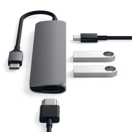 USB адаптер Satechi Slim Aluminum Type-C Multi-Port Adapter with Type-C Charging Port. Интерфейс USB-C. Порты USB Type-C, 2хUSB 3.0, 4K HDMI. Цвет серый космос. (ST-CMAM)