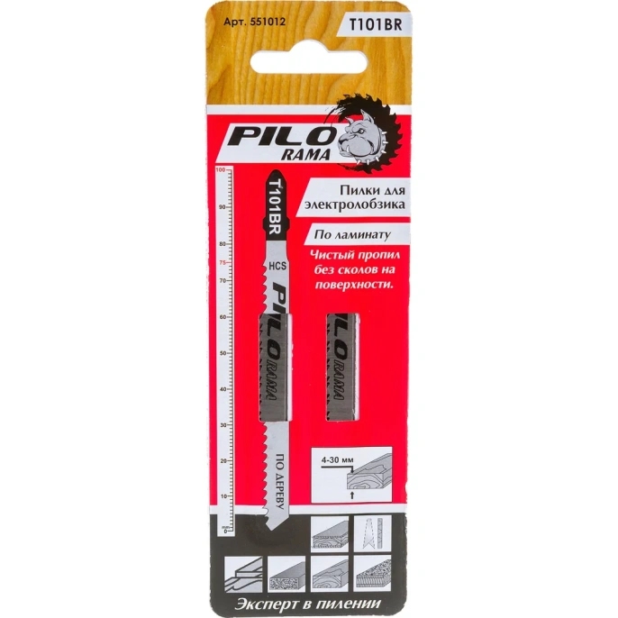 Пилки T101DR (2 шт; 10 TPI; 100x75 мм; h=4-30 мм) по дереву и ламинату Pilorama 551012