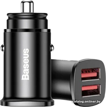 Автомобильное зарядное Baseus CCALL-DS01 Baseus Square metal Car Charger 2 USB 30W Black (BS-C15Q) (индикатор с подсветкой, 2 USB-выхода, 5V/5A, аллюминиевый корпус)