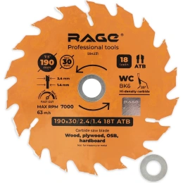 Диск пильный быстрый рез 190 мм (7 1/2”), Z18, посадка 30+20/16 мм RAGE By VIRA 594231
