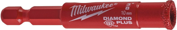 Сверло Milwaukee Diamond Plus 10мм 49560509 алмазное, обрабатываемый материал: керамогранит, металл, плитка, стекловолокно, фарфор, рабочий диаметр: 10 мм, посадочный диаметр: 1/4" Hex