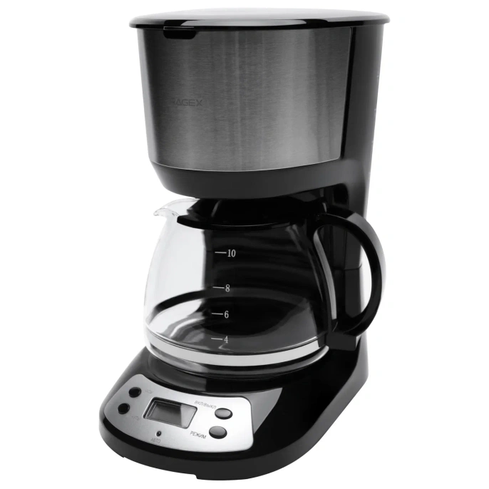 Капельная кофеварка RAGEX R405-000 с ЖК-дисплеем, 1.25 литра, 750 Вт, черный