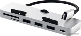 USB-концентратор Satechi Aluminum Type-C Clamp Hub Pro для new 2017 iMac и iMac Pro. Интерфейс USB-C. 3 разъема USB 3.0, 1 разъем USB-C, слоты для карты памяти SD, Micro SD. Цвет серебряный. (ST-TCIMHS)