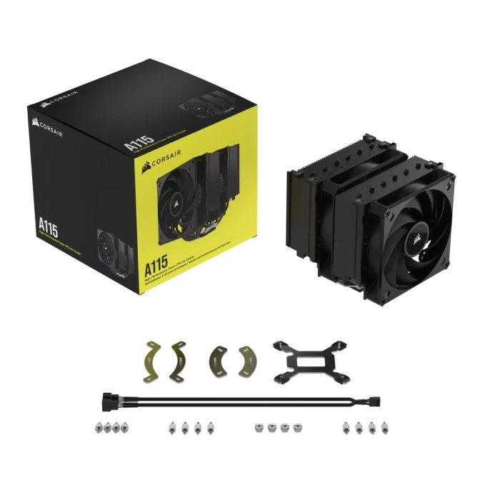 Кулер для процессора CPU Cooler Corsair A115 Twin Tower 270W, 4-pin PWM, 165mm, Al/Cu, 6x6mm, 2x140mm, 84.5CFM, 33.9dBA, 1600RPM, S: 1851/1700/1200/115X, AM5/AM4, black CT-9010011-WW