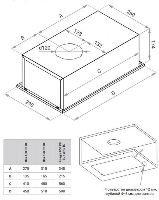 Вытяжка встраиваемая Weissgauff Box 450 PB BL черный управление: кнопочное 1 мотор