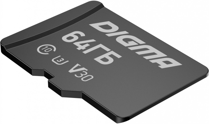 Карта памяти microSDXC UHS-I U3 Digma 64 ГБ, 80 МБ/с, Class 10, CARD30,  1 шт., переходник SD [dgfca064a03]