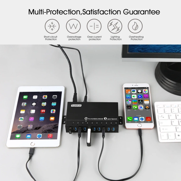 USB-Hub Sipolar A-103 10-портовый промышленный концентратор USB3.0 с высокоскоростной передачей данных, мульти-быстрое зарядное устройство, разветвитель с адаптером питания 12V5A