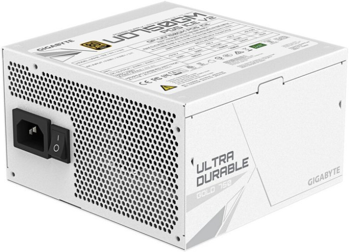 Блок питания GigaByte GP-UD750GM PG5 ICE 750W 28200-U75GI-1CEUR ATX 12V v2.31, 80Plus Gold КПД 90% , 3.3V-20А, 5V-20А, 12V-62.5А, -12V-0.3А, 5Vsb-3А, 1x24pin, 2х4+4pin, 4х6+2pin, 8хSATA, 1х16pin, 3х4Pin Peripheral, 1хFloppy, OVP/OPP/SCP/UVP/OCP/OTP, 1