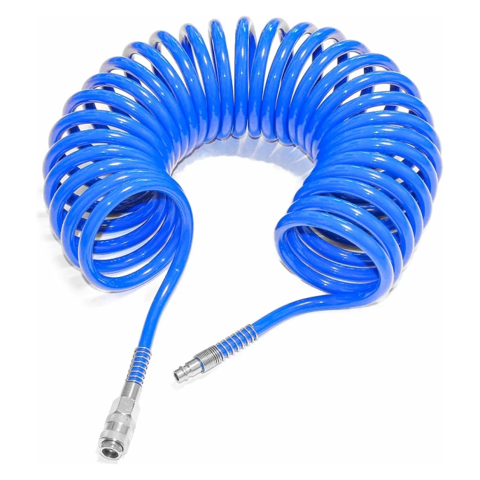 Шланг спиральный полиуретановый с быстроразъёмными соединениями 12x8 мм, 10 м PI TOOLS 6866