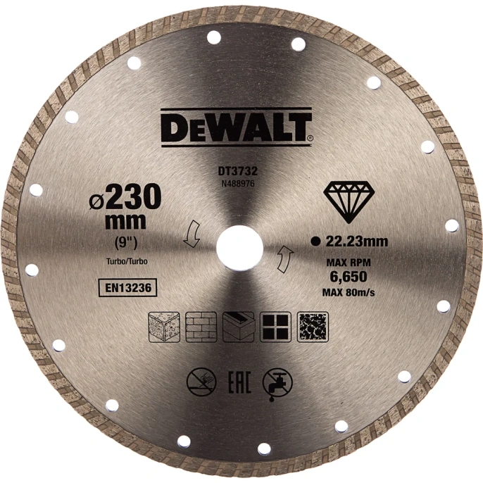Диск алмазный отрезной Turbo (230х22.2 мм) для УШМ DEWALT DT 3732