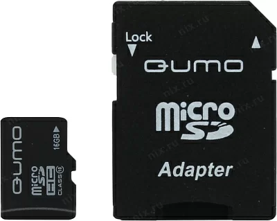 Карта памяти Qumo QM16(G)MICSDHC10 microSDHC 16Gb Class10 + microSD-- SD Adapter