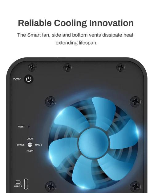 Внешний корпус для жёстких дисков TerraMaster D2-320 DAS tower/JBOD,RAID0,1/up to 2 SATA 3,5' or 2,5' /1xUSB3.1 Type-C gen2/1xPS/1YW