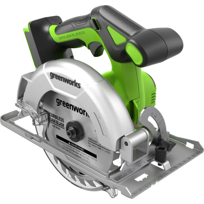 Дисковая пила аккумуляторная GreenWorks GD24CS165, 24В, б/щет., 165х20мм, 4800 об/мин, рез 57 мм, без АКБ и ЗУ 1501607