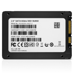 Твердотельный накопитель/ ADATA SSD Ultimate SU650, 240GB, 2.5" 7mm, SATA3, 3D TLC, R/W 520/450MB/s, IOPs 40 000/75 000, TBW 140, DWPD 0.5 3 года (ASU650SS-240GT-R)