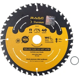 Пильный универсальный диск RAGE Furious 165 мм 40 зуба посадка 20 мм + кольцо 16 мм 594247