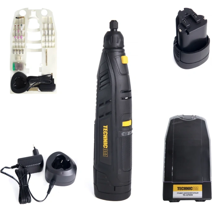 Аккумуляторный гравер TECHNICOM 12В, 2Ач, 6 скоростей, 5000-25000 об/мин TC-CF699