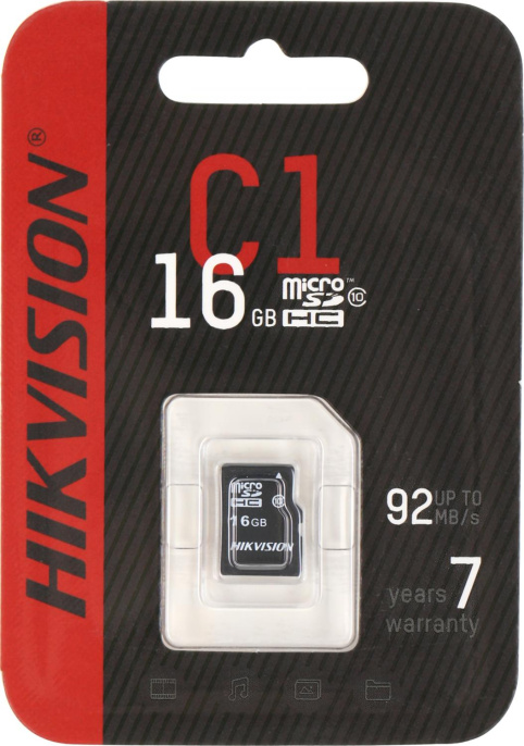 Карта памяти microSDHC UHS-I U1 Hikvision 16 ГБ, 92 МБ/с, Class 10, HS-TF-C1 STD /16G/ZAZ01X00/OD, 1 шт., без адаптера