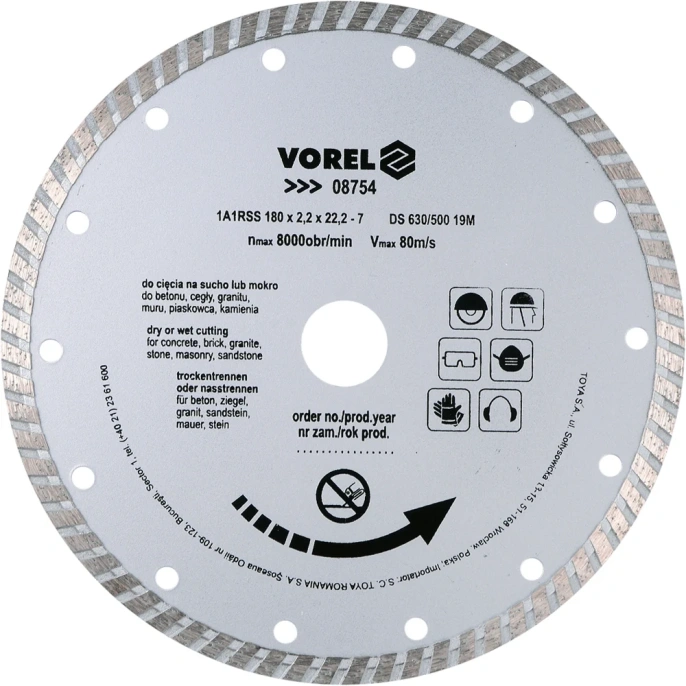 Диск отрезной алмазный по граниту (180х22 мм) VOREL 8754