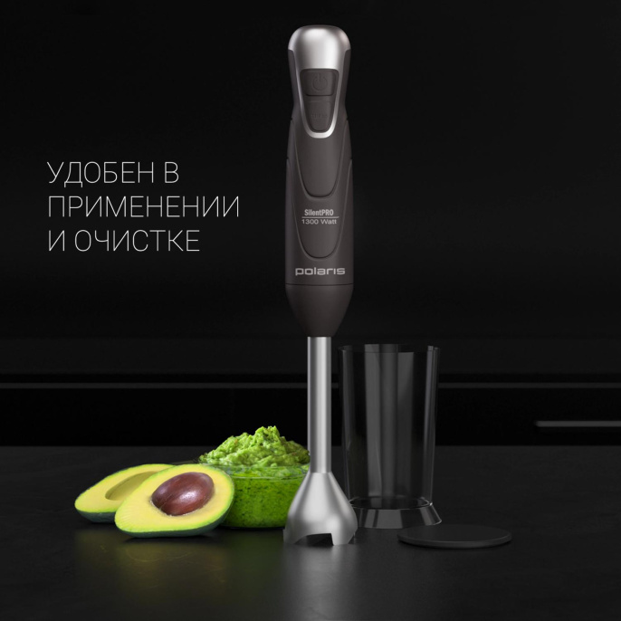 Блендер Polaris Silent PHB 1384,  погружной,  черный/серебристый