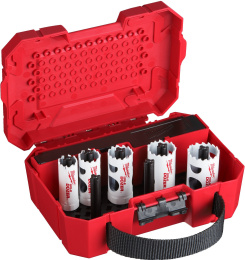 Набор коронок Milwaukee Hole Dozer 7 шт 49224083 центрирующее сверло, обрабатываемый материал: алюминий, гипсокартон, дерево, нержавеющая сталь, пластик, цветные металлы, рабочий диаметр: 19, 22, 25, 29, 35 мм, рабочая длина: 41 мм