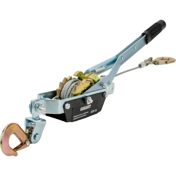 Ручная лебедка с двойным храповым механизмом Gigant 1т, Диаметр троса 11мм, длина троса 2,2м, GEW-20