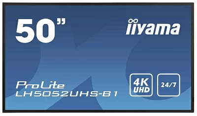 Панель Iiyama 50" LH5052UHS-B1 черный VA LED 8ms 16:9 DVI HDMI M/M глянцевая 4000:1 500cd 178гр/178гр 3840x2160 D-Sub DisplayPort FHD 14.8кг