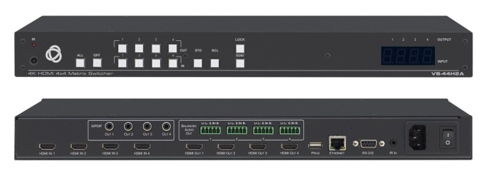 Матричный коммутатор Kramer VS-44H2A 4х4 HDMI с деэмбеддированием звука; поддержка 4K60 4:4:4 [20-80445030]