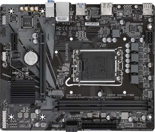Материнская плата Gigabyte H610M K V2 Soc-1700 Intel H610 2xDDR5 mATX AC`97 8ch 7.1 GbLAN+HDMI+DP