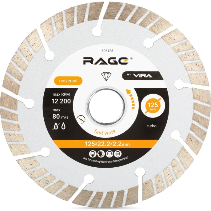Диск алмазный сегментный HQ (125х22.2х2.2 мм) RAGE by VIRA 606125