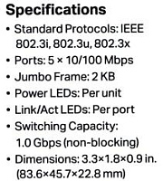 TP-Link LS1005 5-портовый 10/100 Мбит/с неуправляемый коммутатор, 5 портов RJ45 10/100 Мбит/сTP-LINK