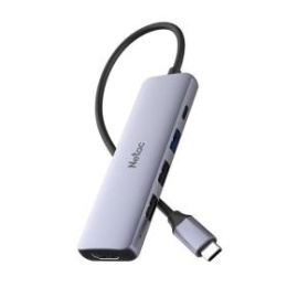 USB HUB Переходник Netac WF13 NT08WF13-30GR USB Type-A 3.0 x 1, USB Type-A 2.0 x 2, USB Type-С x 1, HDMI 4R@30Hz, Серебристый