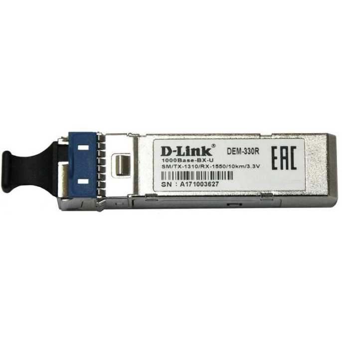D-Link 330R/10KM/A1A WDM SFP-трансивер с 1 портом 1000Base-BX-U Tx:1310 нм, Rx:1550 нм для одномодового оптического кабеля до 10 км, разъем Simplex LC