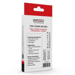 Кабель Ginzzu Lightning (m) -  USB (m),  1м,  2A,  черный [gc-501b]