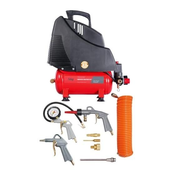 FUBAG SERVICE MASTER KIT Компрессор+набор из 6 предметов [646031/8213790KOA604 8213790KOA542 ] Ресивер, л 6 Производит., л/мин 180 Давление, бар 8 Мощность, кВт1.1 Напряжение, В 220 Вес, кг 12