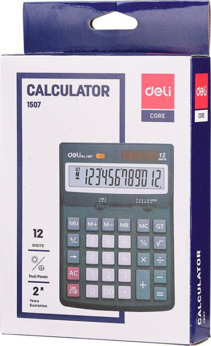Калькулятор Deli Smart,  E1507,  12-разрядный, черный
