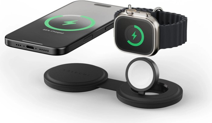 Переносное зарядное устройство Satechi Qi2 OntheGo 2-in-1 Wireless Charger. Цвет: чёрный (ST-QTG21K)