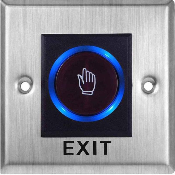 Кнопка выхода ZKTeco TLEB101 напряжение переключения: 9-16 В постоянного тока, номинальный ток: 2А, выходной контакт: НО/НЗ/COM, 100 000 тестов за 3 месяца, диапазон обнаружения: 2-10 см, светодиодный индикатор, нержавеющая сталь SUS304