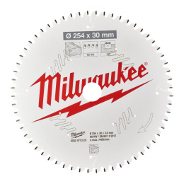 Диск пильный Milwaukee 254x30x3.0x60 ATB 4932471320 по дереву для торцовочной пилы, угол атаки зуба: -5°, низкая вибрация