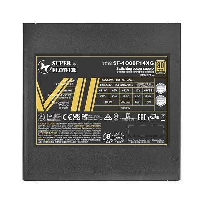 Блок питания 1000 Ватт Super Flower Power Supply Leadex VII, 1000W, ATX 3.0, 140mm, 12xSATA, 4xPCI-E(6+2), 1x12VHPWR, APFC, 80+ GOLD, Full Modular