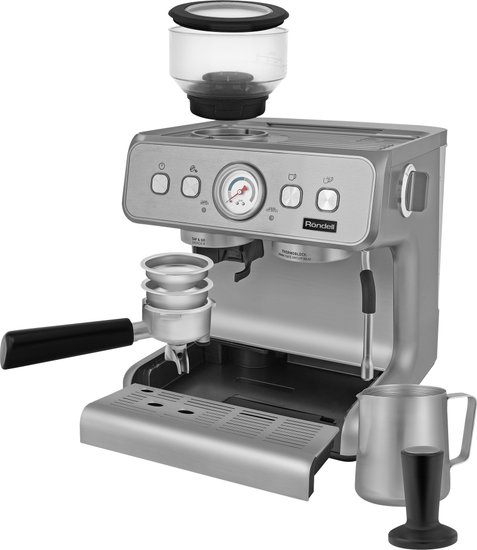 Кофемашина автоматическая Rondell RDE-1105,  15Бар,  с ручным капучинатором,  серебристый