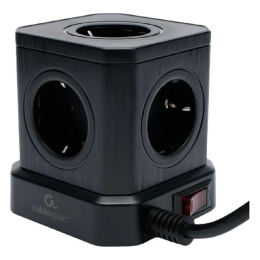 Cablexpert Сетевой фильтр Tower TWR-5-U4-B-3 Tower 5р, 10А, 4 х USB, 3.1А, 3м, ур.защиты 4+ черный, коробка {22553}