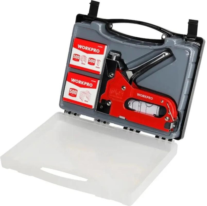Степлер ручной Workpro WP223005 скобы тип 53: 4-14мм гвозди J 10-14 мм кейс в комплекте