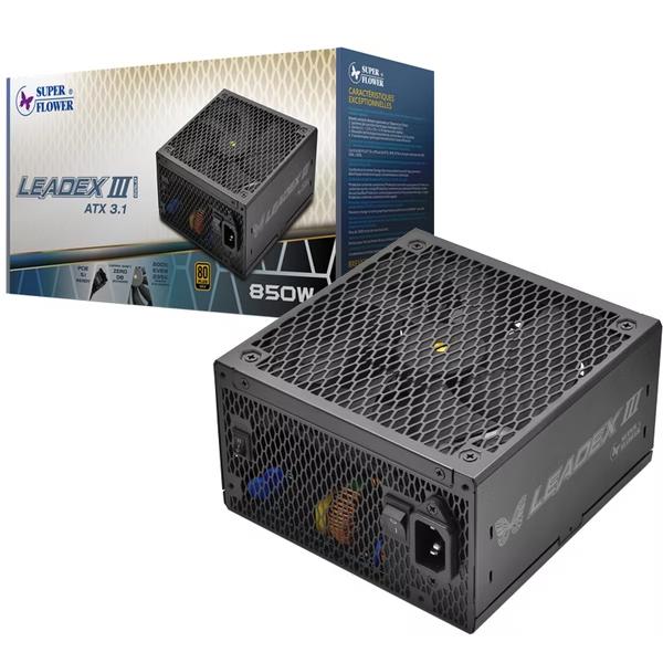 блок питания 850 Ватт/ Power Supply Super Flower Leadex III Gold, 850W, ATX 3.1, 140mm, 8xSATA, 3xPCI-E 6+2 , 1x12VHPWR 12+4 , APFC, 80+ Gold, Full Modular SF-850F14GE GL