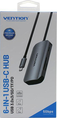 Разветвитель Vention TNHHB 3-port USB3.0 Hub + SD/microSD Card Reader