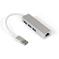 Кабель-адаптер ExeGate EXE-77U3T-45 USB3.0 -- 3xUSB3.0 + 1xRJ45 UTP 1000Mbps RTL8153, корпус алюминиевый, серебристый EX294185RUS