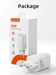 Зарядное устройство CABLETIME G65AW (CT-GAN65A-PW) GaN PD3.0 2C1A 65 Вт, белый
