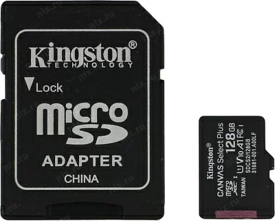 Карта памяти MicroSDXC 128Gb SDCS2/128GB Kingston Canvas Select Plus UHS-I Class10 + SD Adapter