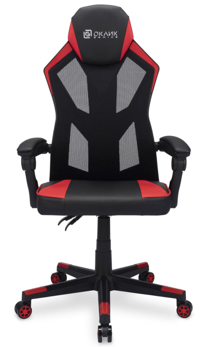 Кресло игровое Oklick -121G, искусственная кожа/сетка, до 150кг, черный/красный