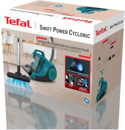 Пылесос Tefal Swift Power Cyclonic TW2922EA, 750Вт, бирюзовый/черный [7211005022]
